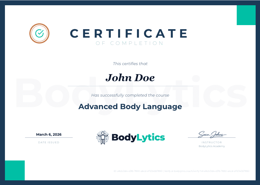 BodyLytics Certificate of Completion — Advanced Body Language
