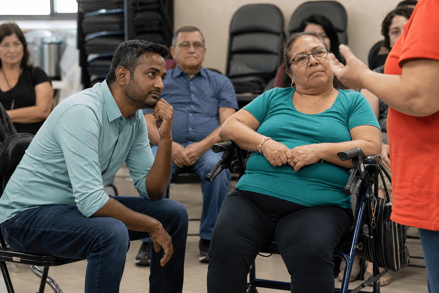 Photorealistic candid community meeting